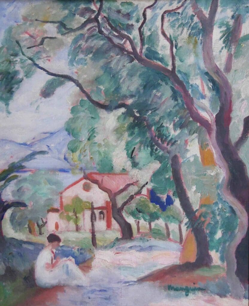 L'allée à château Martin, Saint Tropez, Automne 1919. Henri Manguin. Huile sur toile marouflée sur carton.