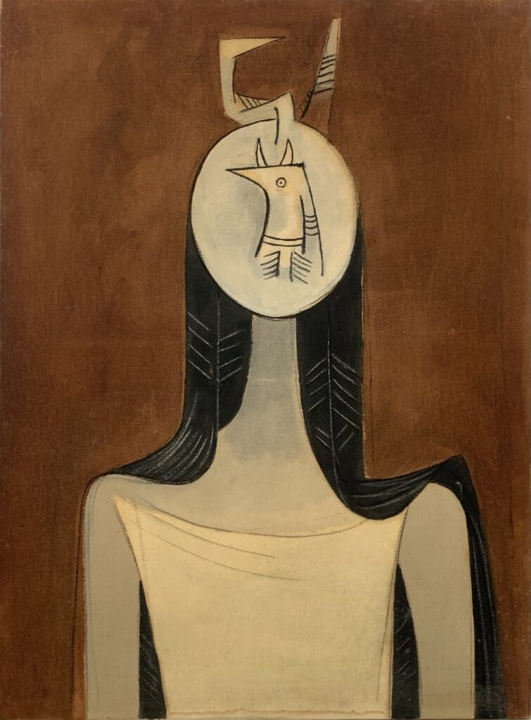 Wifredo LAM (1902-1982) Sans titre. Circa 1950. Huile sur toile. Non signé. 73 x 54 cm (traces d'humidité en bas et restaurations en 2007 par Atelier Bernard Depretz 75008 Paris) 
